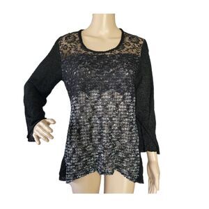 Ball of Cotton Black Shimmer Metallic Lace Knit Top Medium Made in USA Viscose
